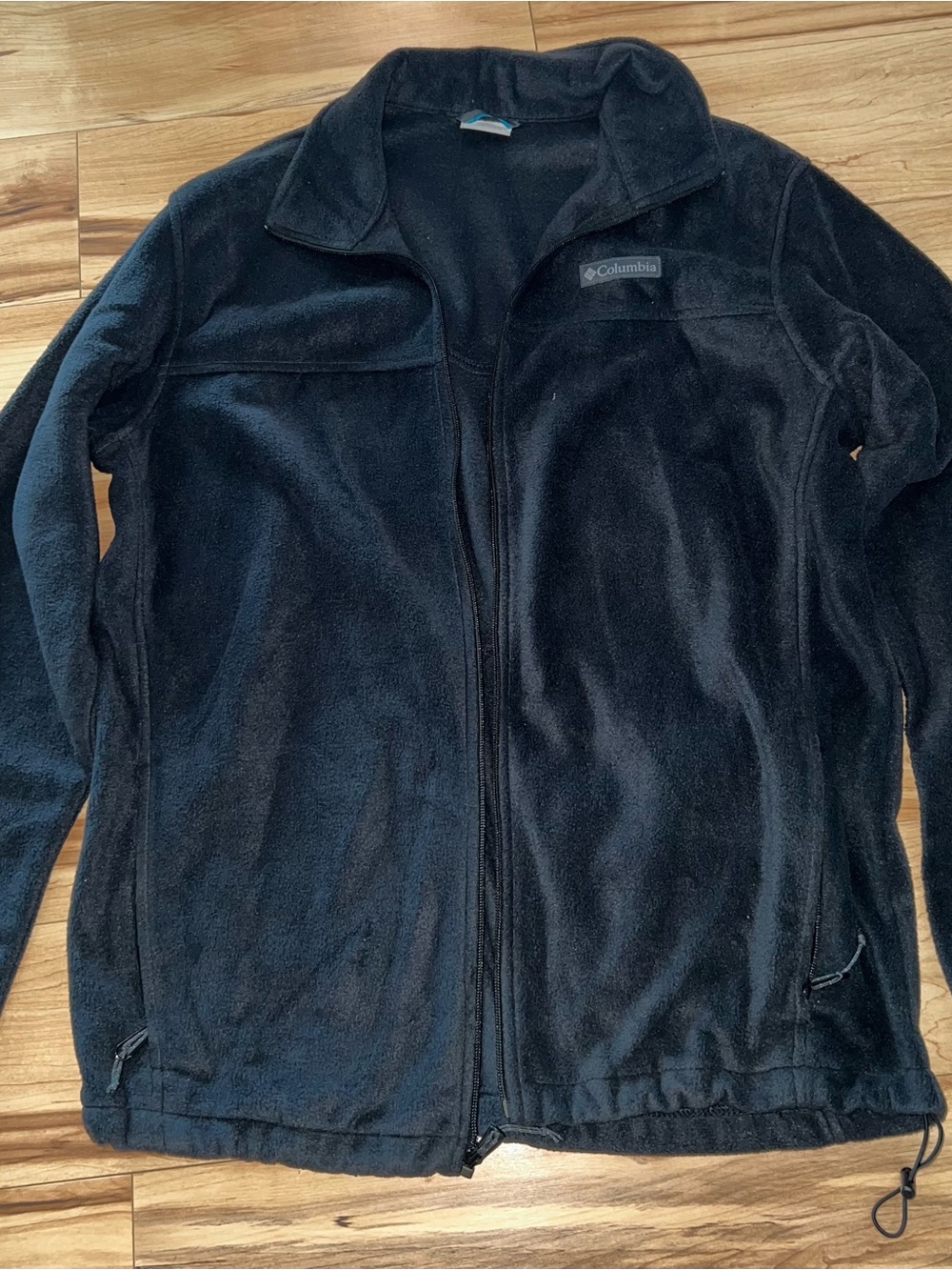 Columbia Black Grey Fleece Jacket with Blue Accent Tag